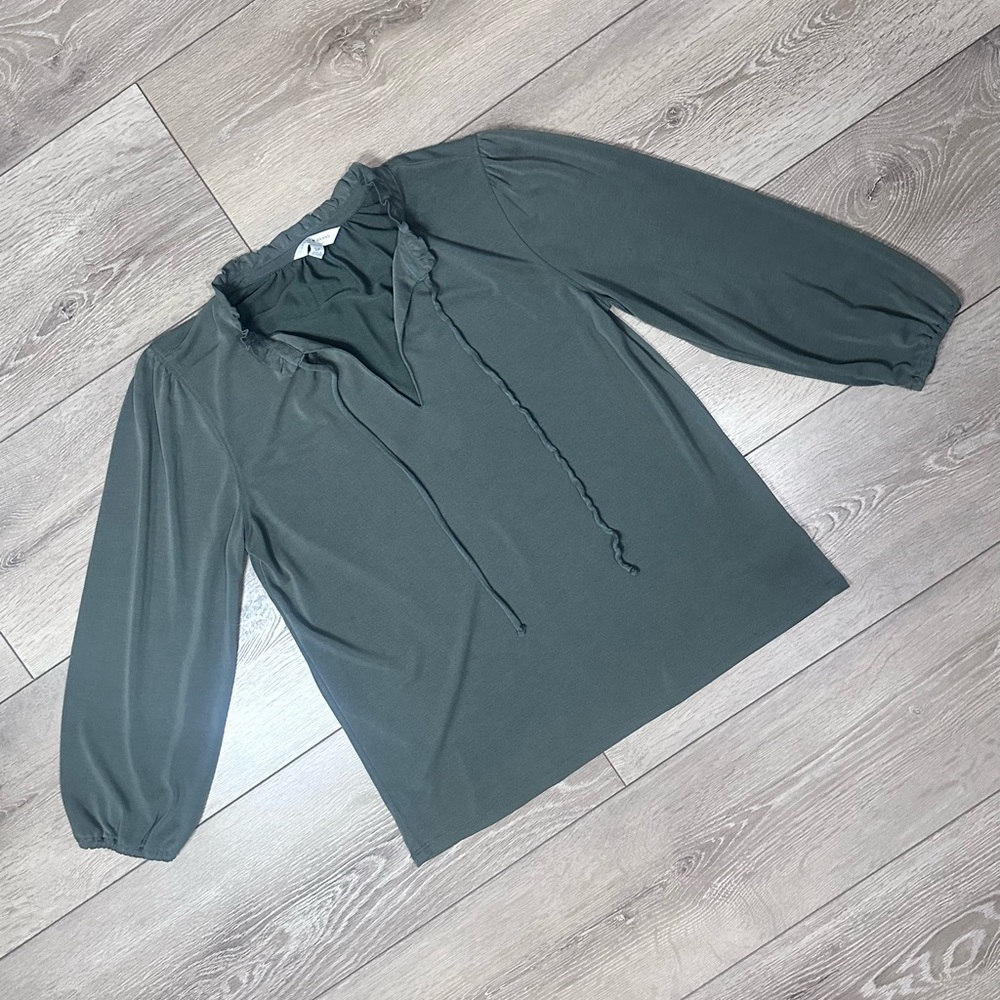 Lucky Brand *Green* Sandwash Ruffled Peasant Top - Picture 5 of 14